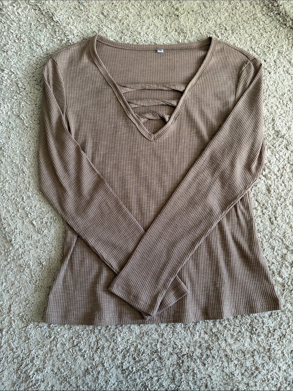 Discovery Maroon Ribbed Long-Sleeve V-Neck Top with Ladder Detail